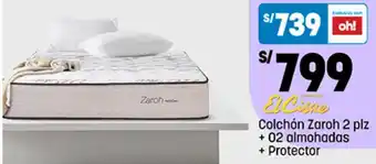 Plaza Vea El Cisne Colchón Zaroh 2 plz + 02 almohadas + Protector oferta