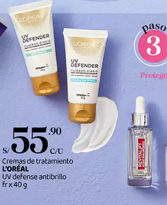 Plaza Vea Cremas de tratamiento L'ORÉAL UV defense antibrillo fr x 40 g oferta