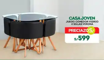 Tottus CASA JOVEN JUEGO COMEDOR VIDRIO 4 SILLAS VERONA oferta