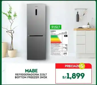Tottus MABE REFRIGERADORA 315LT BOTTOM FREEZER INOX oferta