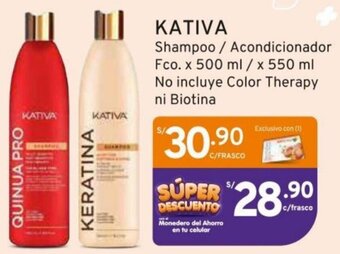 Mifarma KATIVA Shampoo / Acondicionador Fco. x 500 ml / x 550 ml No incluye Color Therapy ni Biotina oferta