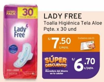 Mifarma LADY FREE Toalla Higiénica Tela Aloe Pqte. x 30 und oferta