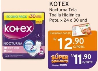 Mifarma KOTEX Nocturna Tela Toalla Higiénica Pqte. x 24 o 30 und oferta