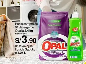 Metro Por la compra de 01 detergente Opal x 2.4 kg - 01 lavavajilla líquida Sapolio x 1.25 L oferta