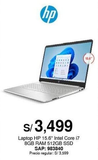 Metro Laptop HP 15.6" Intel Core i7 8GB RAM 512GB SSD SAP: 983840 oferta