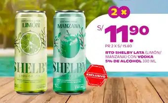 Tambo RTD SHELBY LATA (LIMÓN/ MANZANA) CON VODKA 5% DE ALCOHOL 330 ML x 2 oferta