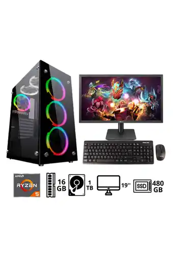 Tiendas EFE Desktop 19 windows 10 pro r5 5600g 16gb hdd 1tb ssd 480gb oferta