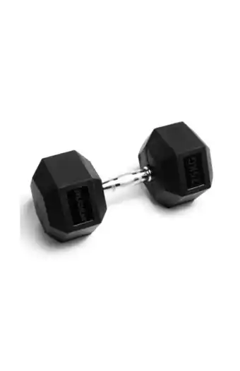 Tiendas EFE Rubber coated hex dumbbell rudem fitness unidad 25kg oferta