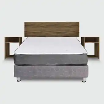 Dormitorio tracia 2 plazas natural + cabecera + 2 veladores