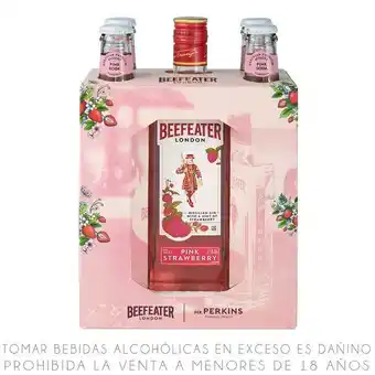 Metro Gin beefeater pink strawberry 700 ml + pack x4 pink soda mr. perkins botella 200ml oferta