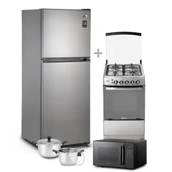 Hiraoka Refrigeradora miray rm-200hi no frost 202l + cocina a glp miray cerezo 4 hornillas + horno microondas miray hmm-21n + juego d oferta