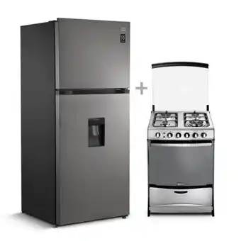 Hiraoka Refrigeradora miray rm-408hid no frost 409l + cocina a glp miray salvia plus 4 hornillas oferta