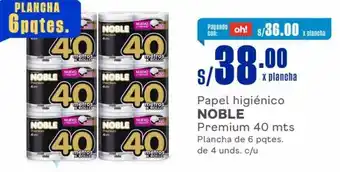Makro Papel higiénico NOBLE Premium 40 mts Plancha de 6 pqtes. de 4 unds. c/u oferta