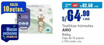 Makro Toallitas húmedas ARO Baby Caja de 10 pqtes. x 100 unds. c/u oferta