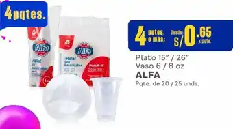 Makro Plato 15" /26" Vaso 6/8 oz ALFA Pqte. de 20/ 25 unds. oferta