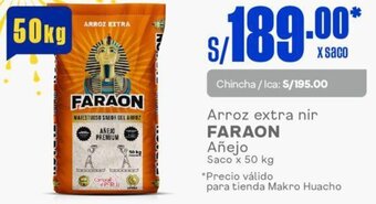 Makro Arroz extra nir FARAON Añejo Saco x 50 kg oferta