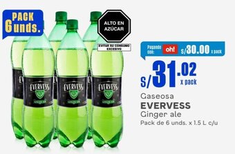 Makro Gaseosa EVERVESS Ginger ale Pack de 6 unds. x 1.5 L c/u oferta