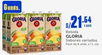 Makro Bebida GLORIA Sabores variados Pack de 6 unds. x 1 L c/u oferta