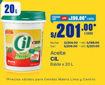 Plaza Vea Aceite CIL Balde x 20 L oferta