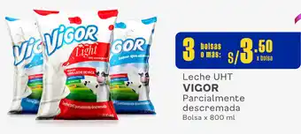 Plaza Vea Leche UHT VIGOR Parcialmente descremada Bolsa x 800 ml oferta