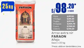 Plaza Vea Arroz extra nir FARAON Añejo Saco x 25 kg oferta