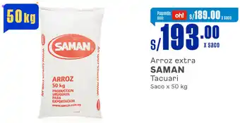Plaza Vea Arroz extra SAMAN Tacuari Saco x 50 kg oferta