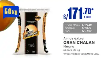 Plaza Vea Arroz extra GRAN CHALAN Negro Saco x 50 kg oferta