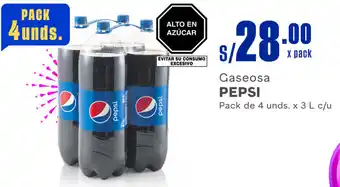 Plaza Vea Gaseosa PEPSI Pack de 4 unds. x 3 L c/u oferta