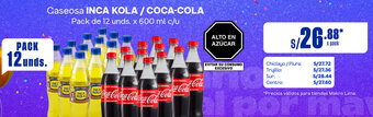 Plaza Vea Gaseosa INCA KOLA / COCA-COLA Pack de 12 unds. x 600 ml c/u oferta