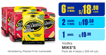 Plaza Vea Vodka MIKE'S Pack de 4 latas x 355 ml c/u oferta