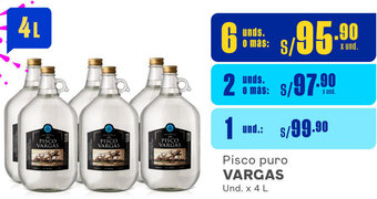 Plaza Vea Pisco puro VARGAS Und. x 4 L oferta