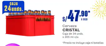 Plaza Vea Cerveza CRISTAL Caja de 24 unds. x 305 ml c/u oferta