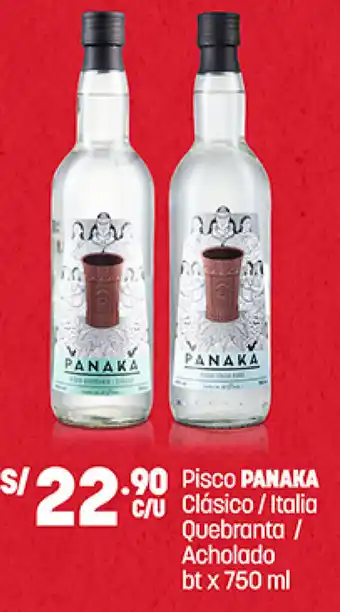 Plaza Vea Pisco PANAKA Clásico/ Italia Quebranta / Acholado bt x 750 ml oferta