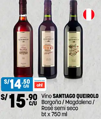 Plaza Vea Vino SANTIAGO QUEIROLO C/U Borgoña/Magdalena / Rosé semi seco bt x 750 ml oferta