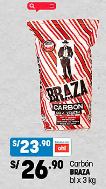 Plaza Vea Carbón BRAZA bl x 3 kg oferta