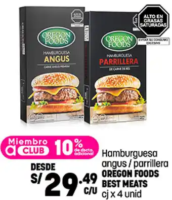 Plaza Vea Hamburguesa angus /parrillera OREGON FOODS BEST MEATS cjx 4 unid oferta