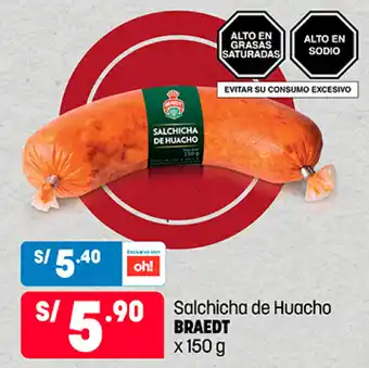Plaza Vea Salchicha de Huacho BRAEDT x 150 g oferta
