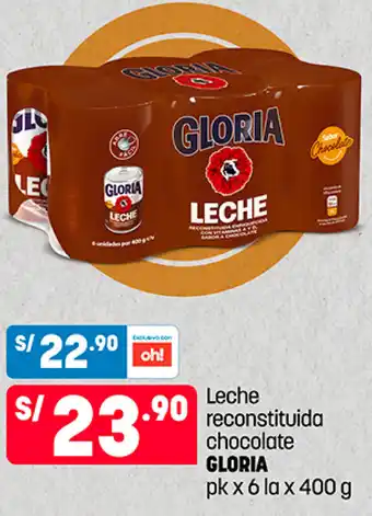 Plaza Vea Leche reconstituida chocolate GLORIA pk x 6 la x 400 g oferta