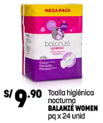 Plaza Vea Toalla higiénica nocturna BALANZÉ WOMEN pq x 24 unid oferta