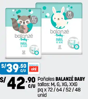 Plaza Vea Pañales BALANZÉ BABY C/U tallas: M, G, XG, XXG pqx 72/64/52/48 unid oferta