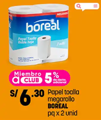 Plaza Vea Papel toalla megarollo BOREAL pq x 2 unid oferta