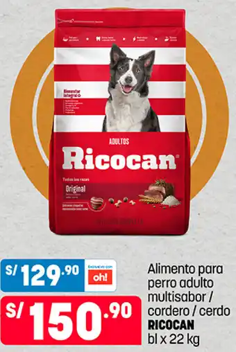 Plaza Vea Alimento para perro adulto multisabor / .90 cordero/cerdo RICOCAN bl x 22 kg oferta