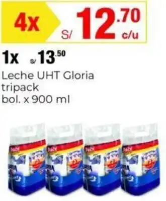 Metro Leche UHT Gloria tripack bol. x 900 ml oferta