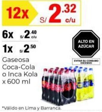 Metro Gaseosa Coca-Cola o Inca Kola x 600 ml oferta