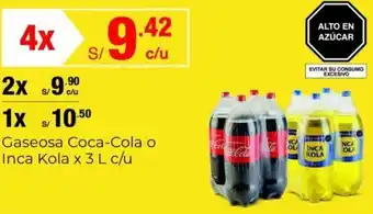 Metro Gaseosa Coca-Cola o Inca Kola x 3 L c/u oferta