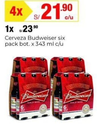 Metro Cerveza Budweiser six pack bot. x 343 ml c/u oferta