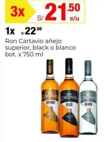 Metro Ron Cartavio añejo superior, black o blanco bot. x 750 ml oferta