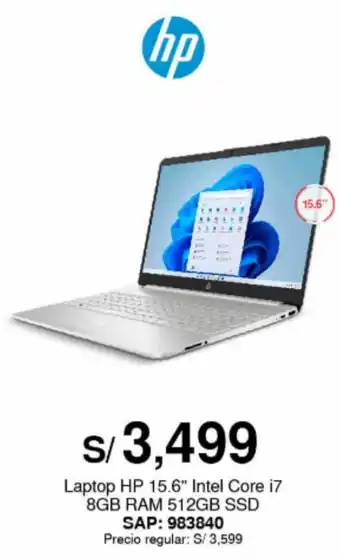 Metro Laptop HP 15.6" Intel Core i7 8GB RAM 512GB SSD SAP: 983840 oferta