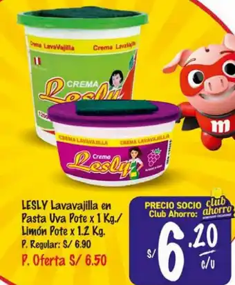 MaxiAhorro LESLY Lavavajilla en Pasta Uva Pote x 1 Kg./ Limón Pote x 1.2 Kg. oferta