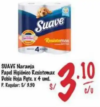 MaxiAhorro SUAVE Naranja Papel Higiénico Resistemax Doble Hoja Pqte. x 4 und. oferta